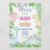 ３さいのレックス　パステル恐竜の３さいの誕生日 招待状 (正面)