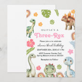 3さいの恐竜の誕生日パーティーの特別な招待客はレックスちゃんです 招待状 (正面/裏面)