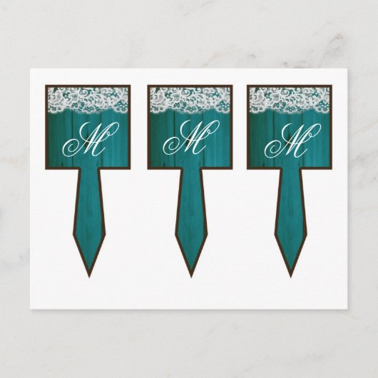 3つのカップケーキピック ディストレス仕上げ ターコイズ ウッドレース ポストカード (正面)