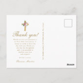 3つの写真の花のクロス 初めての聖餐 柔らかなバラ色 ポストカード (裏面)