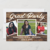 ３つの写真の コラージュ ラスティック グラデュエーション パーティー 招待状 (正面)