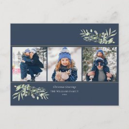 3つの写真を使ったクリスマスグリーティングカード モダンなグリーン シーズンポストカード