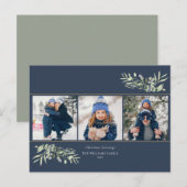 3つの写真を使ったクリスマスグリーティングカード モダンなグリーン シーズンポストカード (正面/裏面)