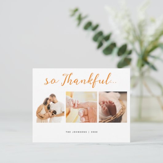 3つの写真 ベイビーシャワー 感謝 ポストカード (スタンド正面)