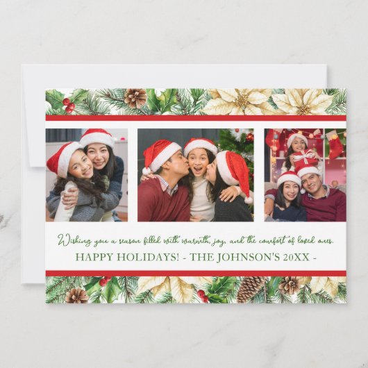 ３つの写真 水彩画の植物学的なクリスマスカード シーズンカード (正面)