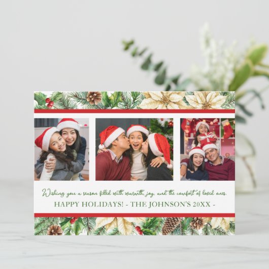 ３つの写真 水彩画の植物学的なクリスマスカード シーズンカード (スタンド正面)