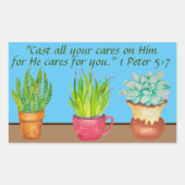 3つの異なる水彩の多肉植物ステッカー 長方形シール (正面)