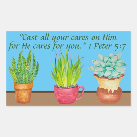 3つの異なる水彩の多肉植物ステッカー 長方形シール (正面)