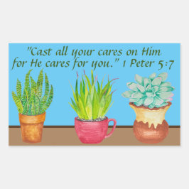 ３つの異なる水彩の多肉植物ステッカー 長方形シール