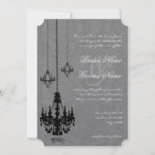 ３つの黒いシャンデリアがシルバーのダマスク織りに影を落とす 招待状 (正面)