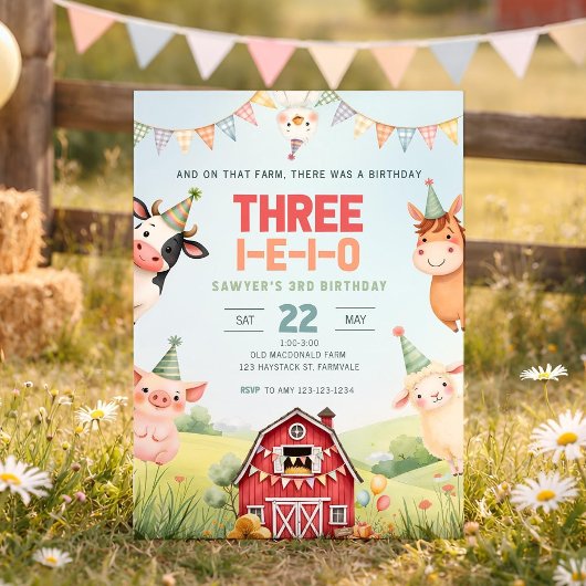 ３つのＩＥＩＯの誕生日おめでとう　農場３歳の誕生日 招待状