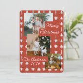 ３枚の写真 ホリデー 赤と白のクリスマスツリー シーズンカード (スタンド正面)