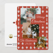 ３枚の写真 ホリデー 赤と白のクリスマスツリー シーズンカード (正面/裏面)
