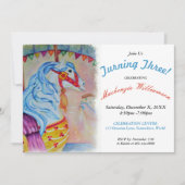 ３歳のカラフルなカルーセル馬パーティーへの招待 招待状 (正面)