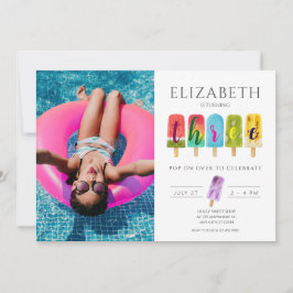 ３歳の女の子の誕生日　夏　アイスポップ　アイスクリーム 招待状