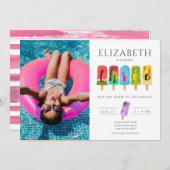 ３歳の女の子の誕生日　夏　アイスポップ　アイスクリーム 招待状 (正面/裏面)