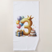 ３歳の誕生日おめでとう ビーチタオル (正面)