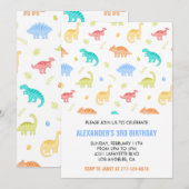 ３歳の誕生日おめでとう！　恐竜の王様（ＴＲＥＸ）　男の子　カラフル 招待状 (正面/裏面)