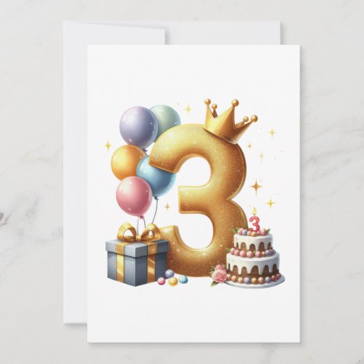 ３歳の誕生日おめでとう 招待状 (正面)