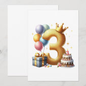 ３歳の誕生日おめでとう 招待状 (正面/裏面)