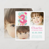 3歳の誕生日パーティー フォトスクエア 招待状 (正面/裏面)