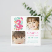 3歳の誕生日パーティー フォトスクエア 招待状 (スタンド正面)