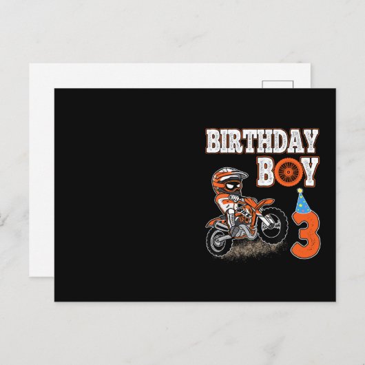 ３歳の誕生日ボーイ - ダートバイク - モーター ポストカード (正面/裏面)