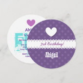 ３歳の誕生日 女の子 ハートとレースのリボン B01B 招待状 (正面/裏面)