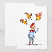 ３羽のフランスの雌鳥 招待状 (正面/裏面)