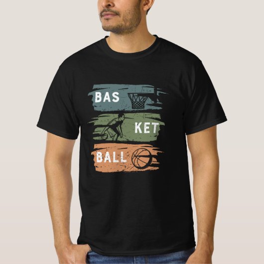 3色を使ったクールなバスケットボールデザイン Tシャツ (正面)