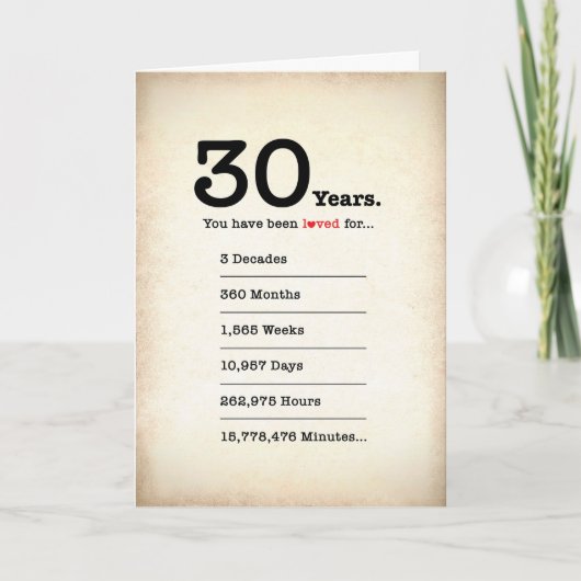 ３０年間　愛されてきたんだよ、お誕生日おめでとう カード (正面)