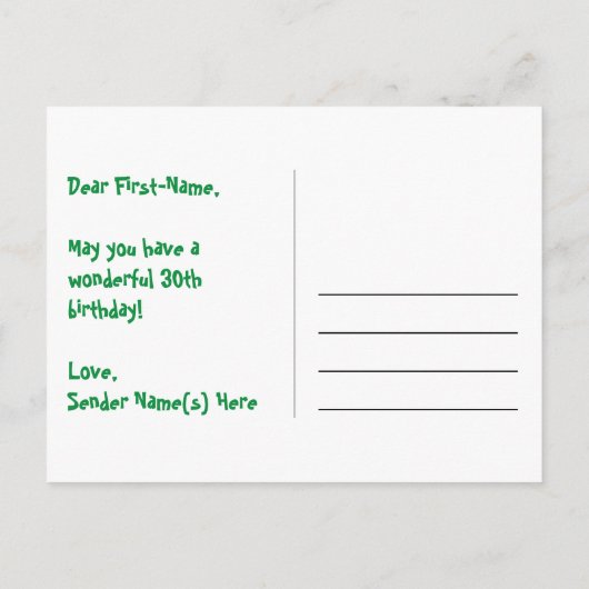 ３０歳の誕生日おめでとう：楽しいスターパターン、虹３０、名前 ポストカード (裏面)