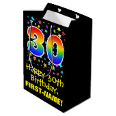 30歳の誕生日:カラフルな星柄と虹 30 ミディアムペーパーバッグ (裏面アングル)