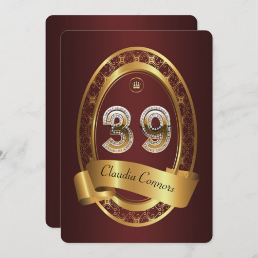 ３９歳の誕生日パーティー 女性 男性 上品な色 招待状 (正面/裏面)