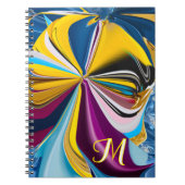 ３Ｄ ブルー パープル ゴールド モノグラム 液状の抽象的なデザイン ノートブック (正面)