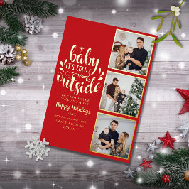 ３ フォト ベイビー イッツ コールド アウトサイド クリスマス ゴールド 箔シーズンカード