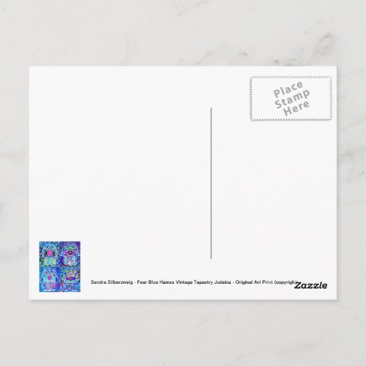 ４つの青いハムサ ヴィンテージ タパストリー ユダヤ教 ポストカード (裏面)