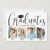 ４人の卒業生合同卒業パーティーの写真コラージュ 招待状 (正面)