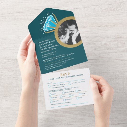 ４周年記念のディナーのプレゼントに、ブルートパーズの指輪をくれたのね オールインワン招待状 (貼ってはがせる)