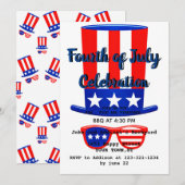 ４日７月パーティー帽子と眼鏡 招待状 (正面/裏面)