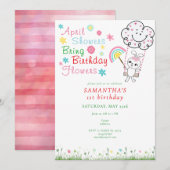 ４月の雨が誕生日の花を咲かせる　女の子の誕生日 招待状 (正面/裏面)