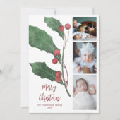 4枚の写真をコラージュした、エレガントなクリスマス 水彩 ホリー シーズンカード (正面)