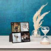 ４枚の写真を並べたペット用コラージュ、黒フレーム、キャプション - スクエア フォトプラーク (インサイチュ)