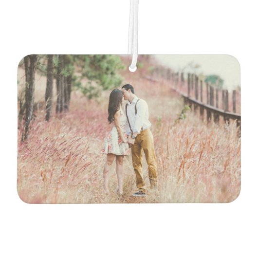 4枚の写真を使ったウェディングコラージュ エレガントなグリーン&ゴールドハート カーエアーフレッシュナー (裏面)