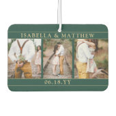 4枚の写真を使ったウェディングコラージュ エレガントなグリーン&ゴールドハート カーエアーフレッシュナー (正面)