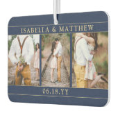 ４枚の写真を使ったウェディングコラージュ　ネイビーブルー＆ゴールドハート カーエアーフレッシュナー (左)