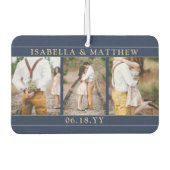 ４枚の写真を使ったウェディングコラージュ　ネイビーブルー＆ゴールドハート カーエアーフレッシュナー (正面)