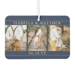 ４枚の写真を使ったウェディングコラージュ　ネイビーブルー＆ゴールドハート カーエアーフレッシュナー