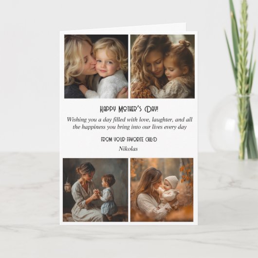 4枚の写真を使ったコラージュとハッピーマザーズデイのホリデーカード シーズンカード (正面)