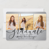 4枚の写真を使った卒業アルバム グレーのオンブル加工 案内状 (正面)